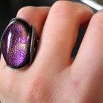Dichroic Glass Ring, Purple Fuchsia Pink, Fused..