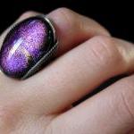 Dichroic Glass Ring, Purple Fuchsia Pink, Fused..