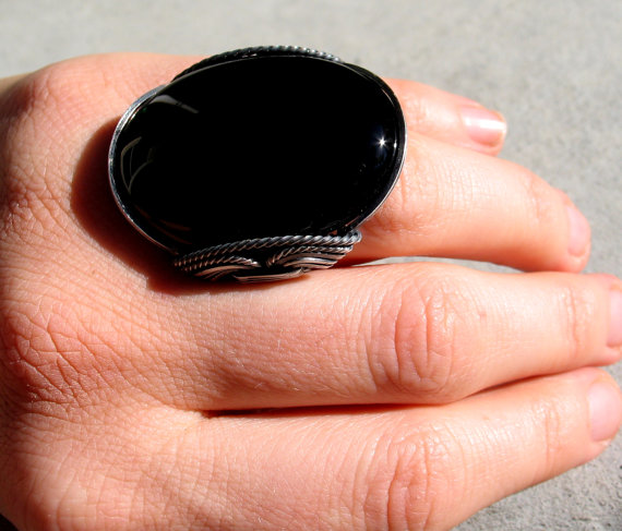 Huge Onyx Ring, Oxidized Silver, Mens Rings, Rings For Women
